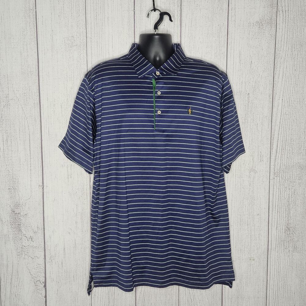 Peter Millar Blue, Green, & White Striped Cotton Polo Golf Shirt, sz XL